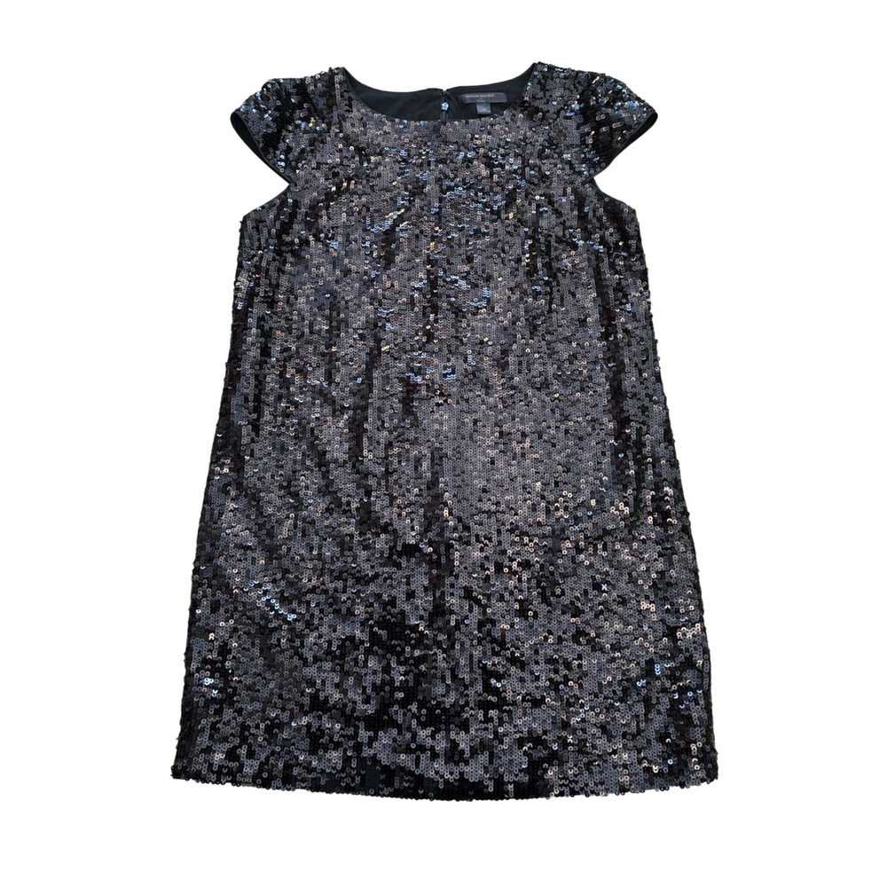Banana Republic Black Sequin Shift Dress Petites 10P Cap Sleeve Holiday Party